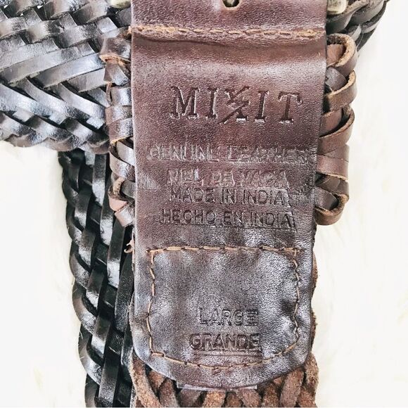 VINTAGE Wide Brown Braided Leather‎ Belt Woven Silver Buckle 90s Y2K Size Large - Picture 8 of 9